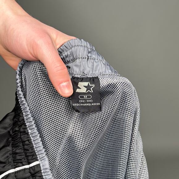 Vintage Starter Track Pants Jet Black Polyester Sweatpants Baggy Wide Leg Y2K - Picture 4 of 4